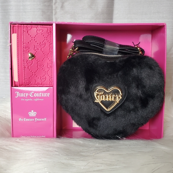 Juicy Couture Handbags - JUICY COUTURE black licorice heart crossbody and card case set
